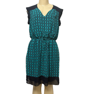 Enfocus Studio Green and Blue V-Neck Midi Sundress